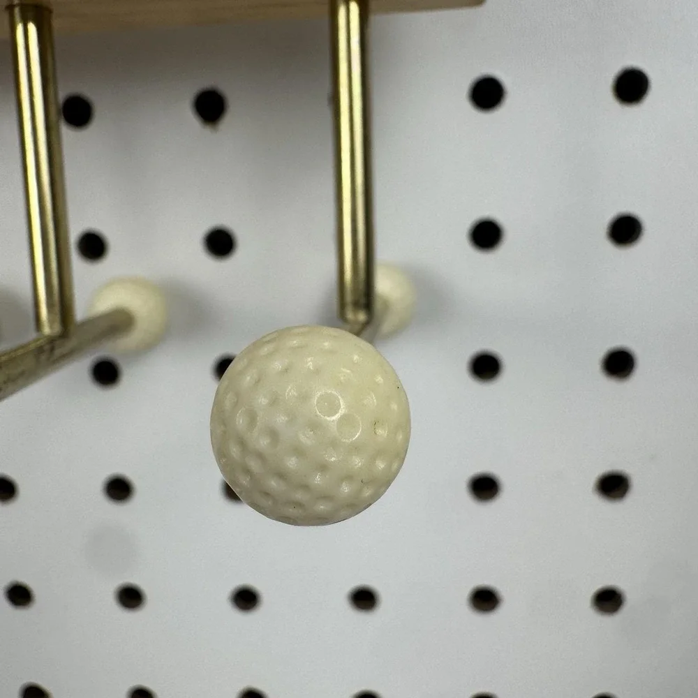 Vtg Mid Century Golf Ball Tie Belt Rack Wood Brass Wall Organizer